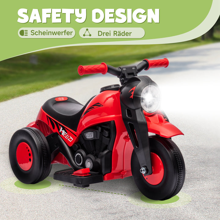Børne-elmotorcykel, 6V børnemotorcykel med musik, blæser 2,5-3 km/t, til børn i alderen 2-5 år