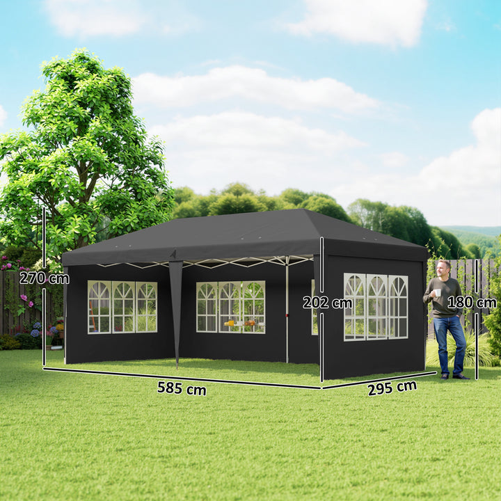Pavillon ca. 3x6m Vandtæt Pop-up Foldepavillon med 4 sidepaneler, vindue, UV-beskyttelse, bæretaske, sort