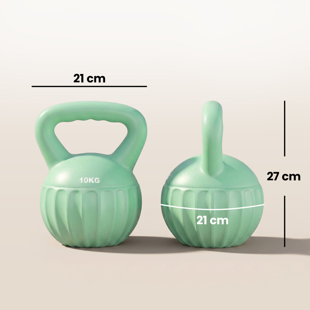Kettlebell, 6 kg vægtstang fyldt med sand, til begyndere, styrketræning til hjemmebrug, 21 x 21 x 27 cm, grøn