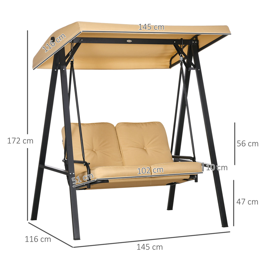 Hollywood gynge, 2-personers havegynge med justerbar baldakin, lasteevne op til 220 kg, 145 x 116 x 172 cm, beige