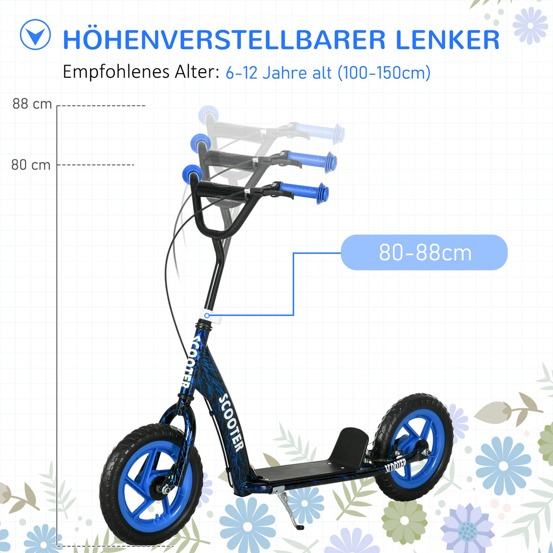 Børneløbehjul, højdejusterbart løbehjul til børn, med bremse, stativ, 2 hjul, stål, blå