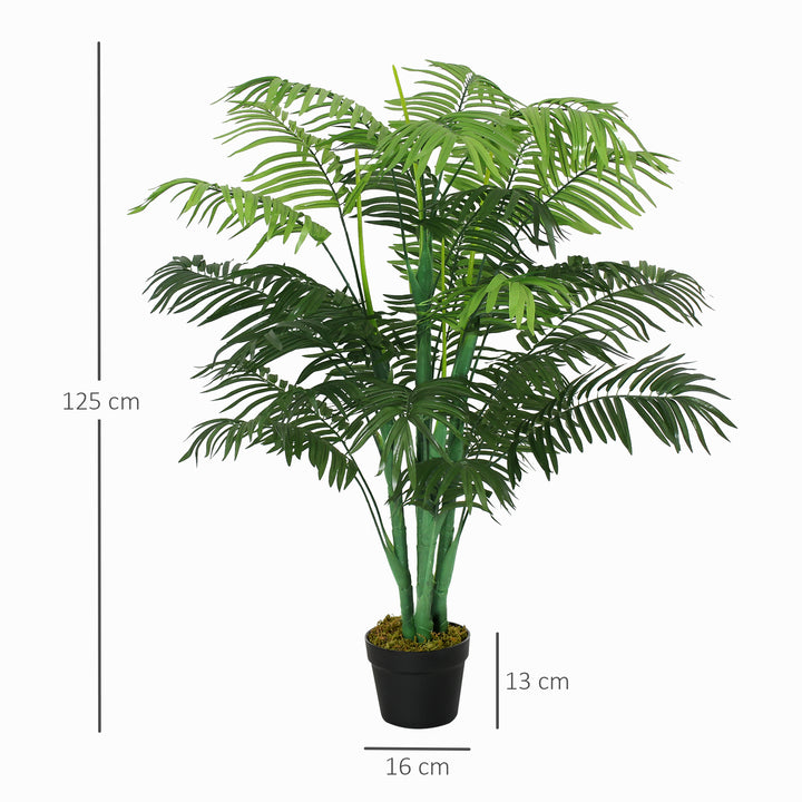 Kunstig palme, 125 cm høj, kunstig plante med 18 palmeblade i en potte til stue eller altan
