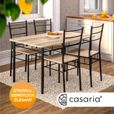 Spisebordssæt, 1 bord med 4 stole, naturfarvet mørk eg, MDF-materiale