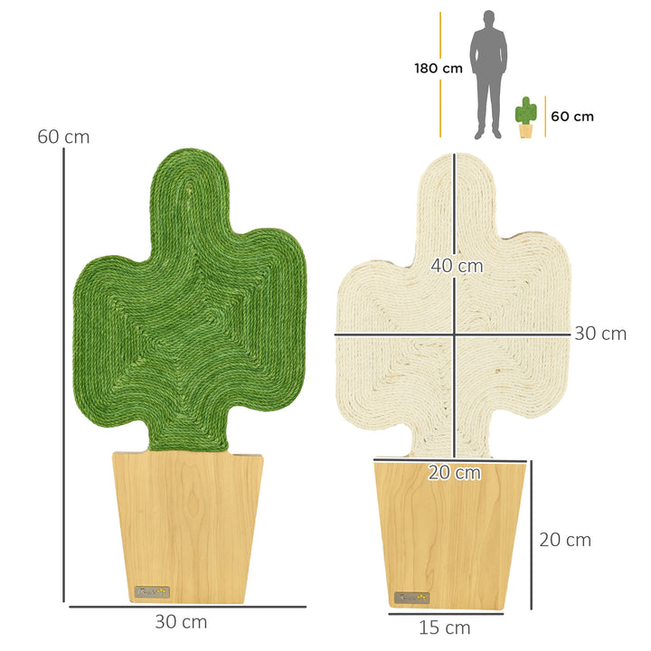 Sæt med 2 kradsetræer, kaktusdesign, vægmonteret, 30 cm x 60 cm, eg + hvid + grøn