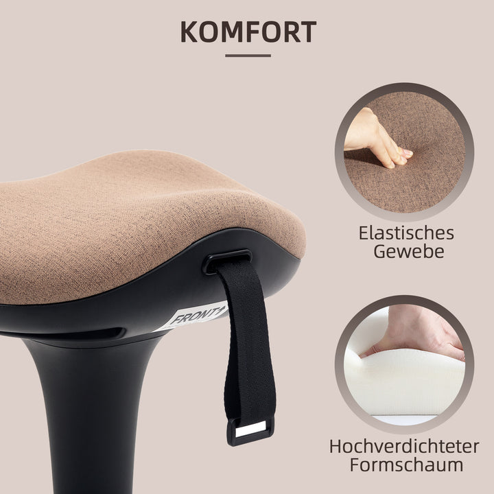 Balanceskammel, flytbart sæde, drejeligt, højdejusterbart, ergonomisk, 34 x 34 x 68,5-83,5 cm, brun