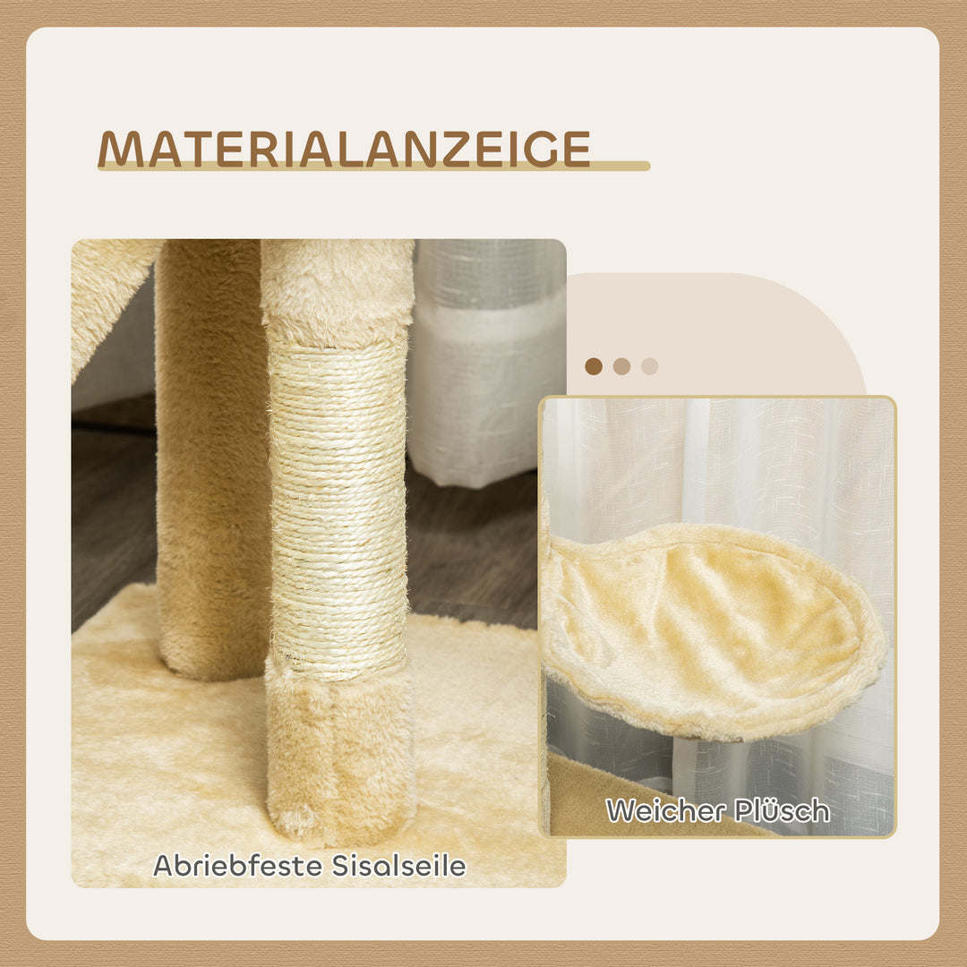 Kradsetræ 134,2 cm kattetårn med hule, 2 sisal-legetøjsstolper, stor platform, trappe, kradsetræ i flere niveauer, klatretræ, til mellemstore katte, beige+hvid