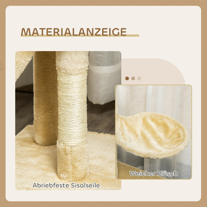 Kradsetræ 134,2 cm kattetårn med hule, 2 sisal-legetøjsstolper, stor platform, trappe, kradsetræ i flere niveauer, klatretræ, til mellemstore katte, beige+hvid