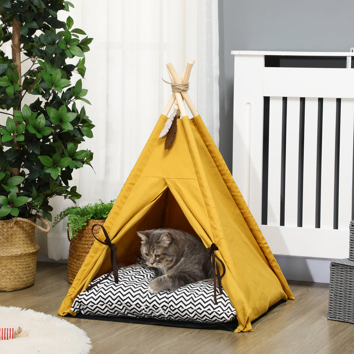Kæledyrsseng, sødt tipi-design, med blød hynde og gulvmåtte, til hunde og katte, 60 x 60 x 76 cm