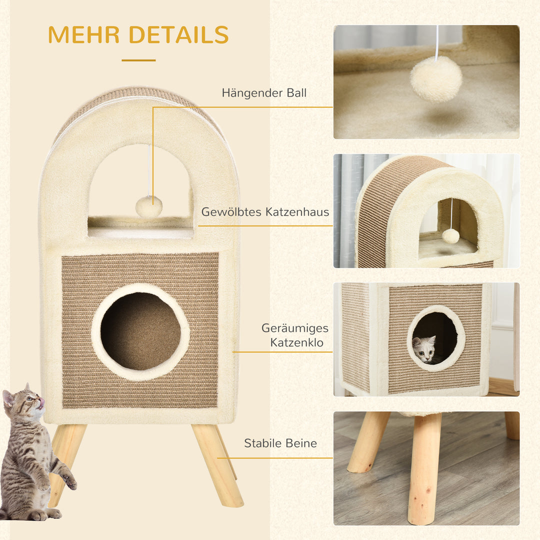 Kradsetræ til kattehule, kradsetræ til katte, kradsetønde med kradsebræt, legebolde, katteseng, kradsemåtte i flere lag, spånplade, plys, sisal, kaffe, 40 x 34 x 91 cm