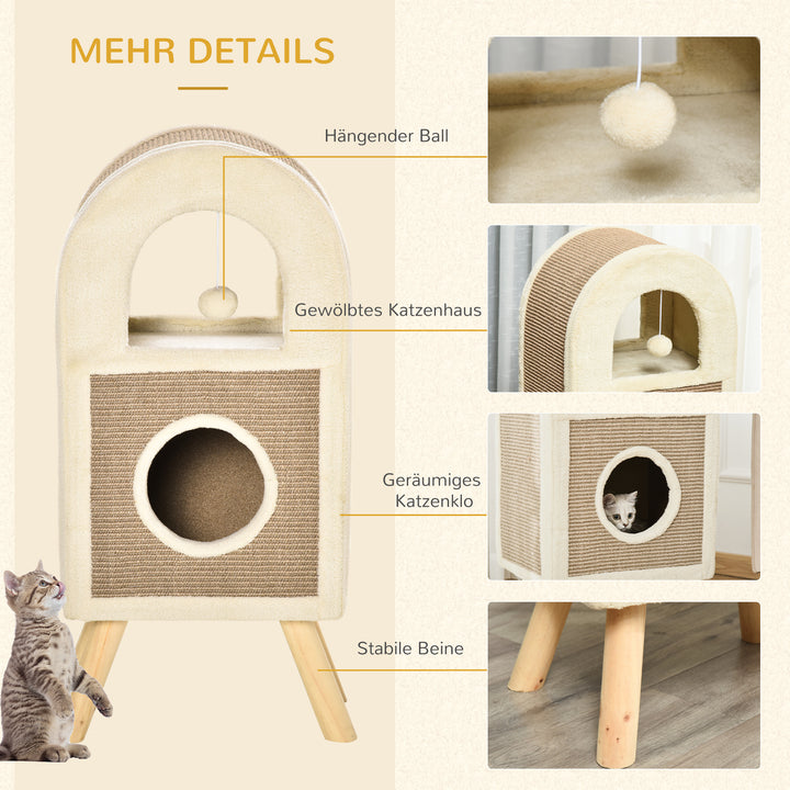 Kradsetræ til kattehule, kradsetræ til katte, kradsetønde med kradsebræt, legebolde, katteseng, kradsemåtte i flere lag, spånplade, plys, sisal, kaffe, 40 x 34 x 91 cm
