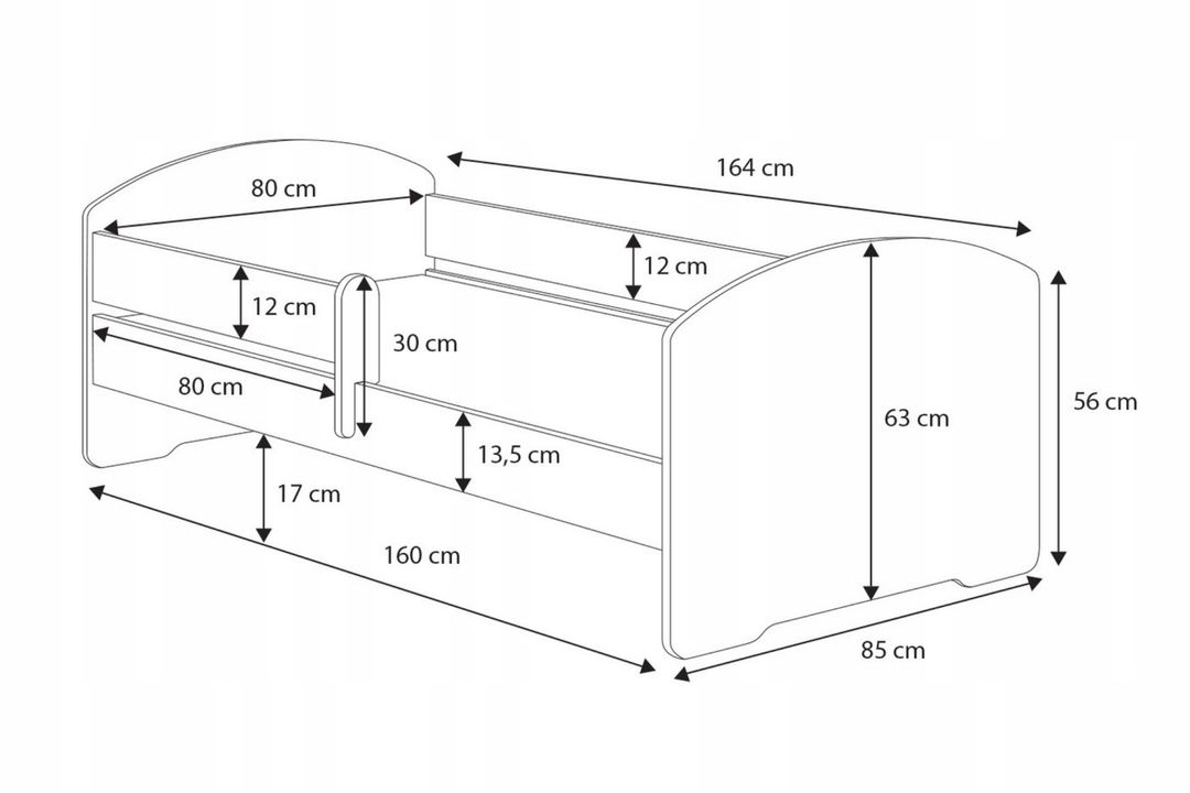 Enkeltseng Luk 160x80 med gelænder