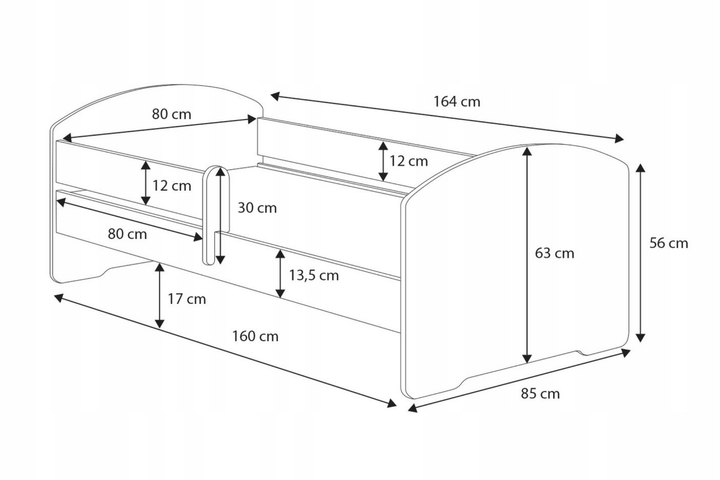 Enkeltseng Luk 160x80 med gelænder