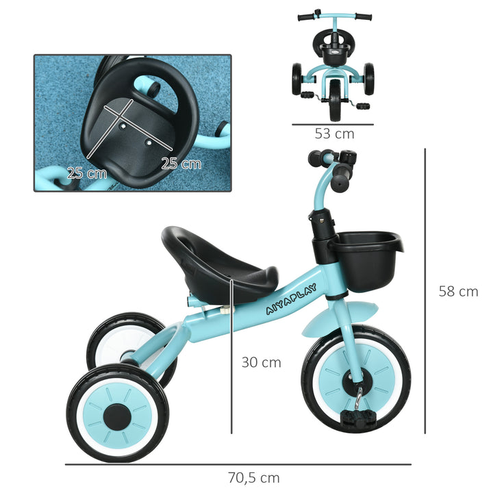 Trehjulet cykel til børn 2-5 år, højdejusterbart sæde, ringeklokke, cykelkurv, metalstel, blå