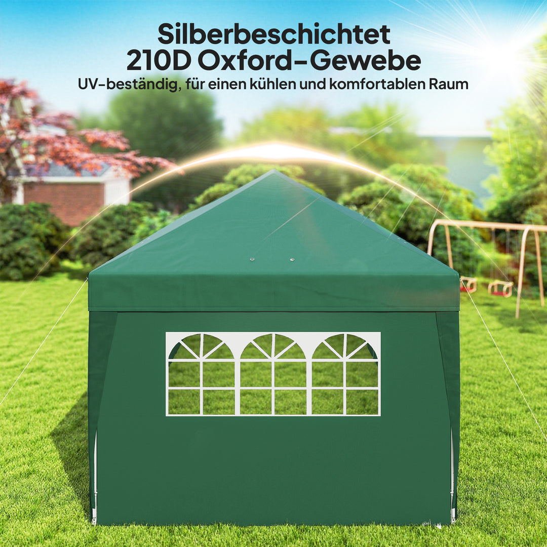 Pavillon ca. 6x3m, robust, vintersikker pop-up-foldepavillon med vindue, lynlåsdør, sidepaneler og UV-beskyttelse