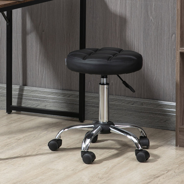 Drejestol, salonstol, højdejusterbar, kunstlæder, quiltet design, sort/sølv