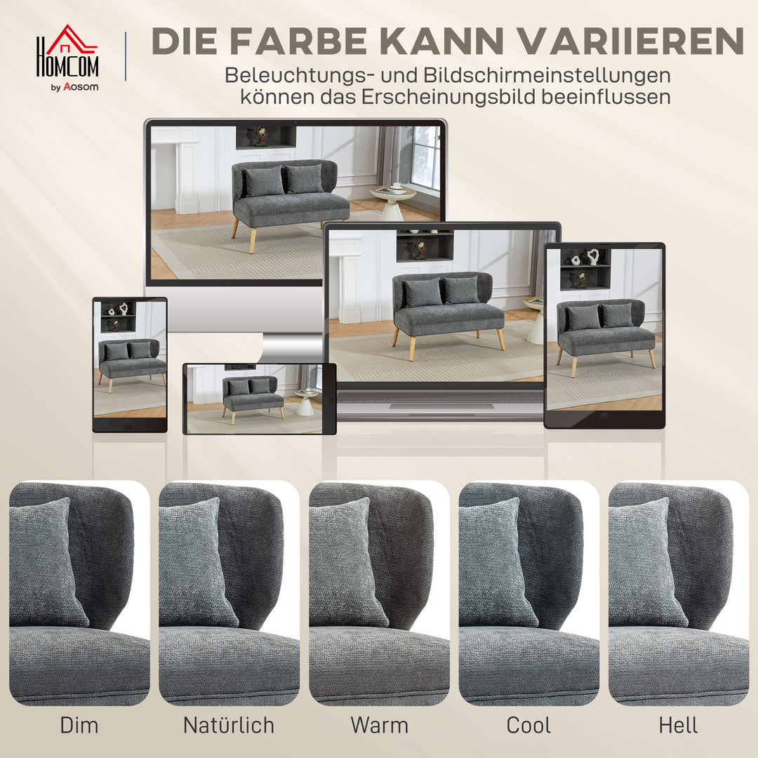 2-personers sofa, lille chenillesofa med ryglæn, tykt sæde, gummitræfødder, grå