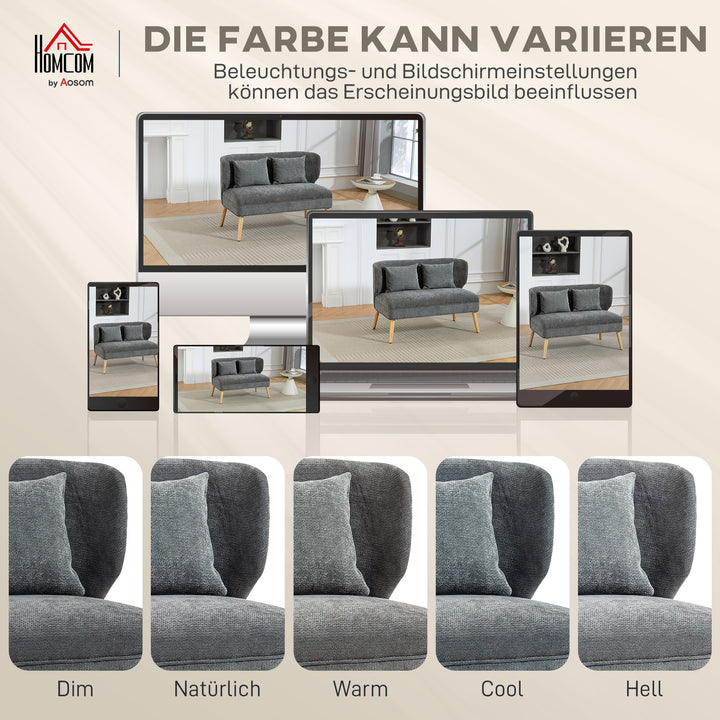 2-personers sofa, lille chenillesofa med ryglæn, tykt sæde, gummitræfødder, grå