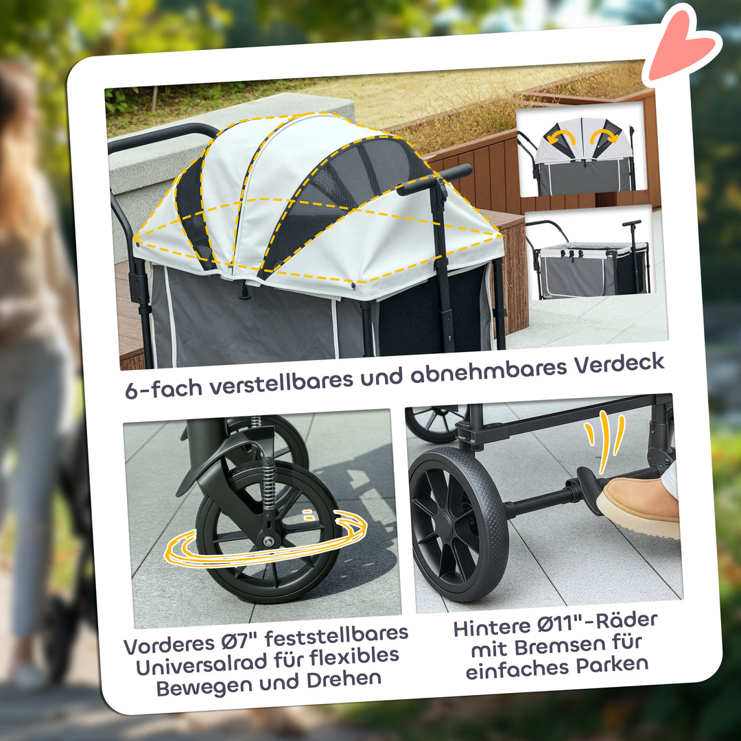 Hundeklapvogn sammenklappelig til hunde og katte op til 30 kg 110 x 65 x 102 cm mørkegrå