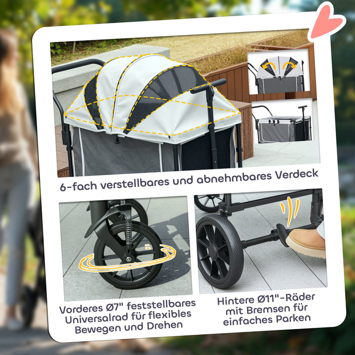 Hundeklapvogn sammenklappelig til hunde og katte op til 30 kg 110 x 65 x 102 cm mørkegrå