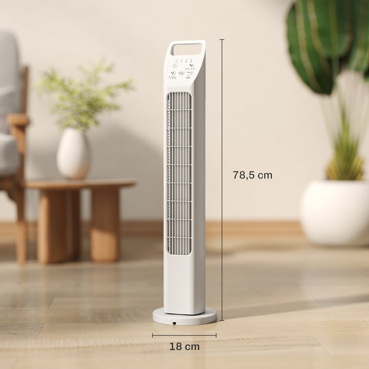 Tårnventilator med fjernbetjening, 7,5 timer, stille ventilator til soveværelset, hvid