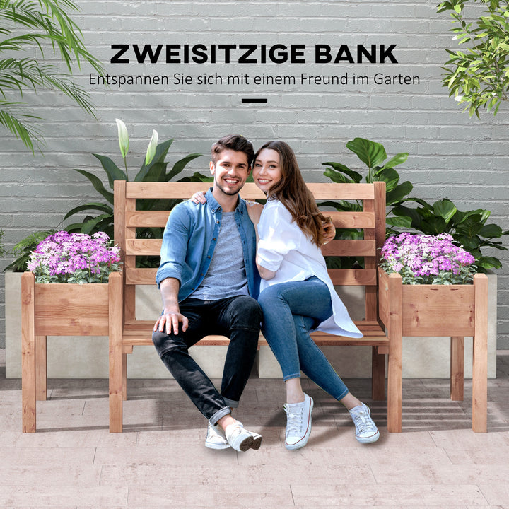 Havebænk, inklusive plantekasser, træ, 184 cm x 59 cm x 95 cm, brun