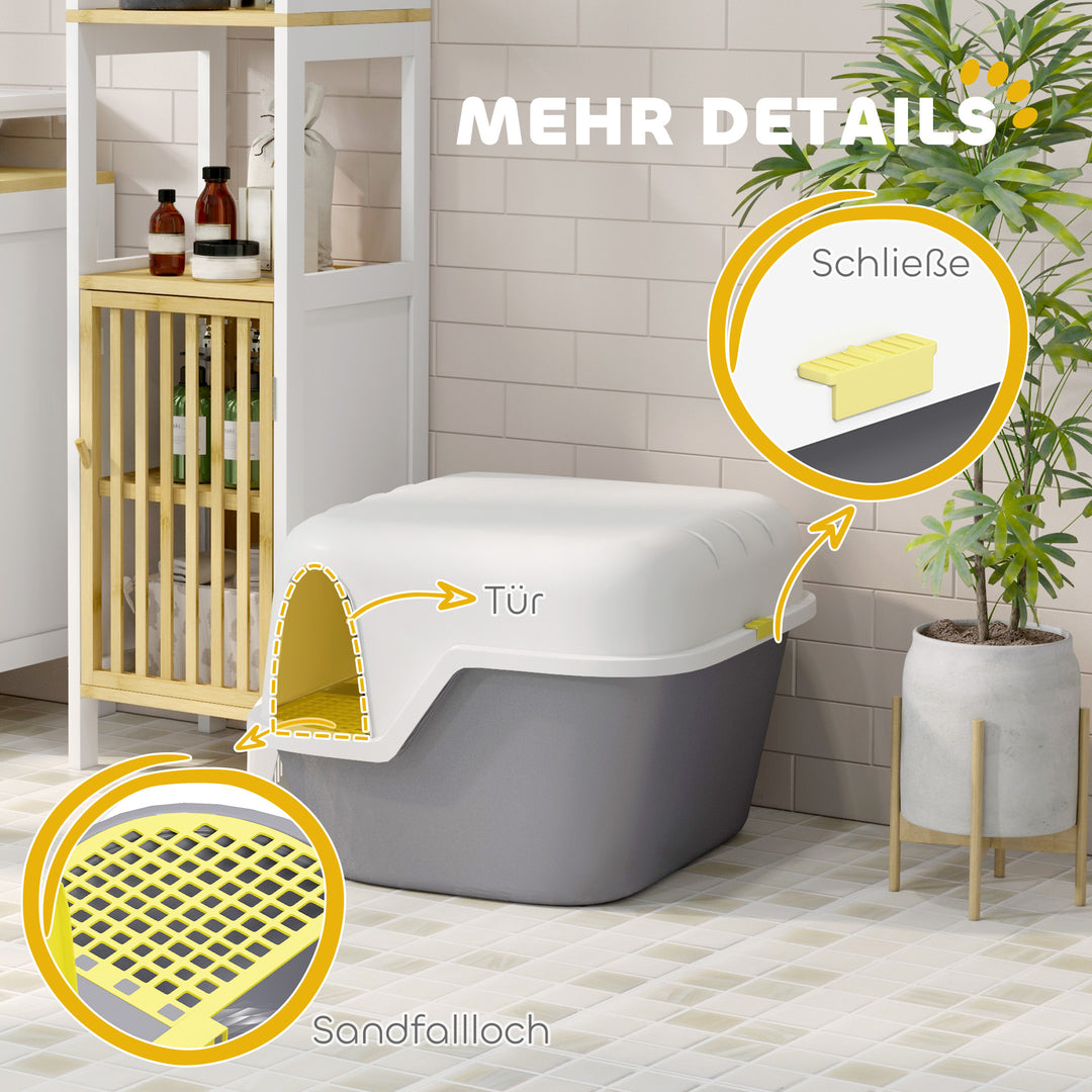 Kattebakke med låg og ske, nem at rengøre, aflåselig, hvid