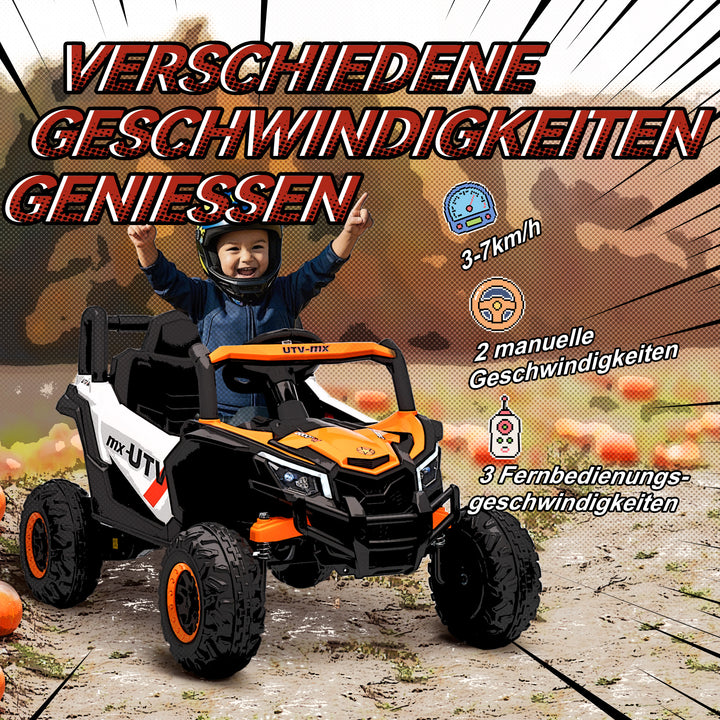 12V elbil til børn, fjernbetjeningsfunktion, sikkerhedssele, horn, LED-lys, USB-port, til 3-5 år, orange