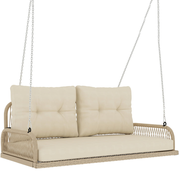 Hollywood gynge, 2-personers, rattan havegynge med hynder og kæder, op til 240 kg, 115 x 66 x 44 cm, beige
