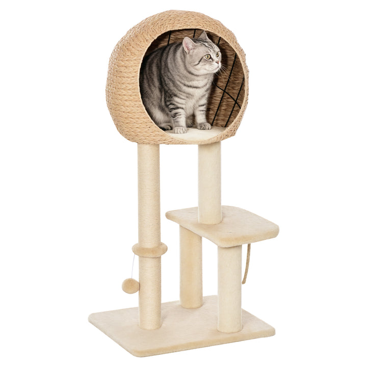 Kradsetræ 100 cm kattetårn med hule, legebold, sisalstolper, platform, kradsetræ i flere niveauer, klatretræ, til mellemstore katte, beige