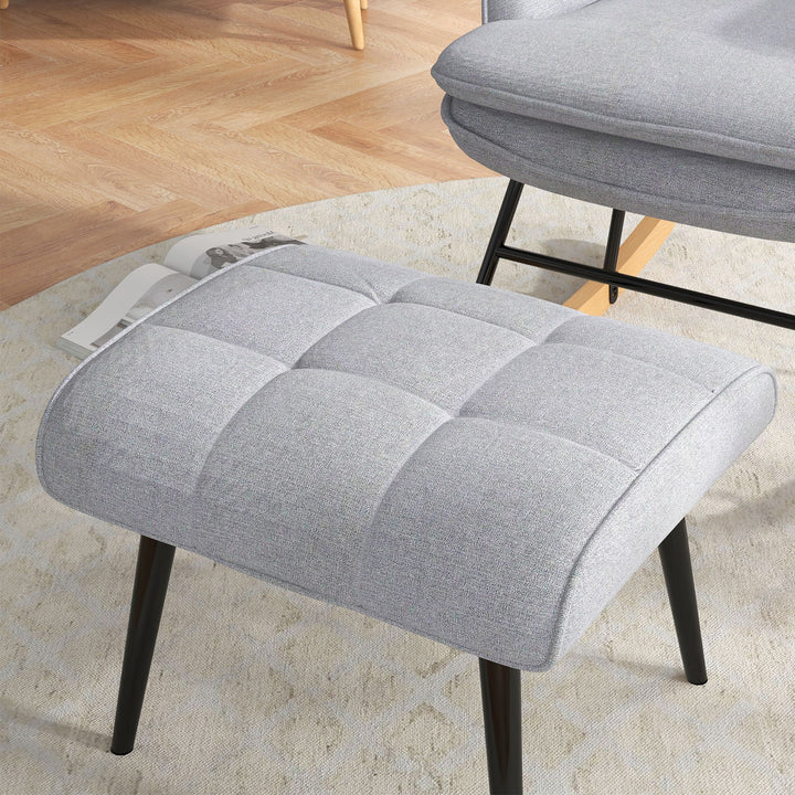 Gyngestol med fodskammel skandinavisk design gyngestol med fodskammel, bøgetræ, quiltet, 64 cm x 89 cm x 90 cm grå