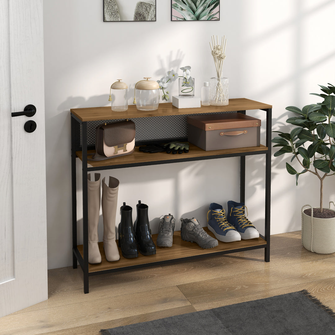 Skænk konsolbord entrehylde, industridesign, 100 cm x 29,5 cm x 90 cm, brun + sort
