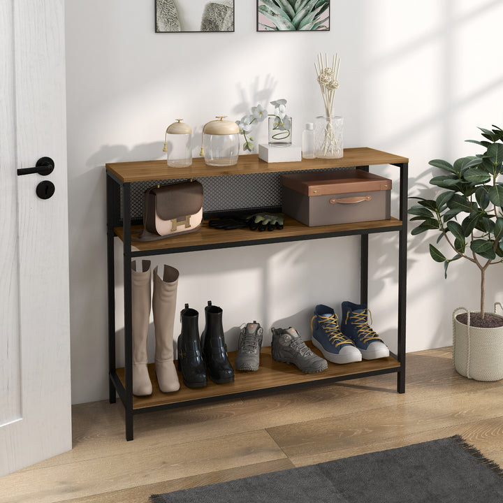 Skænk konsolbord entrehylde, industridesign, 100 cm x 29,5 cm x 90 cm, brun + sort