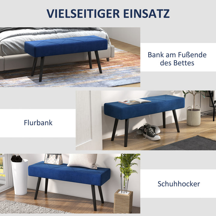 Polstret bænk sengebænk, velour look, 100 x 36 x 45 cm, blå