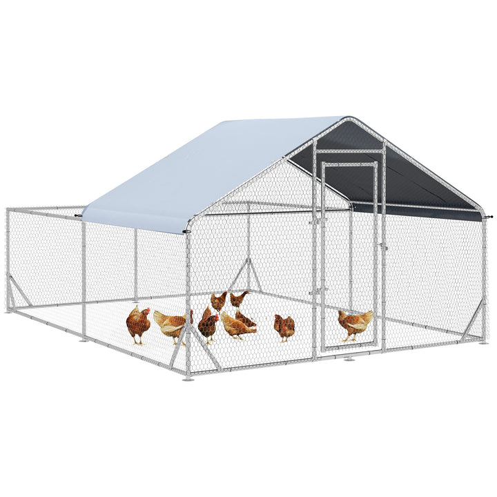 Bantam hønsehus, vejrbestandigt, walk-in hønsehus, stålnet, 400 cm x 300 cm x 195 cm, sølv