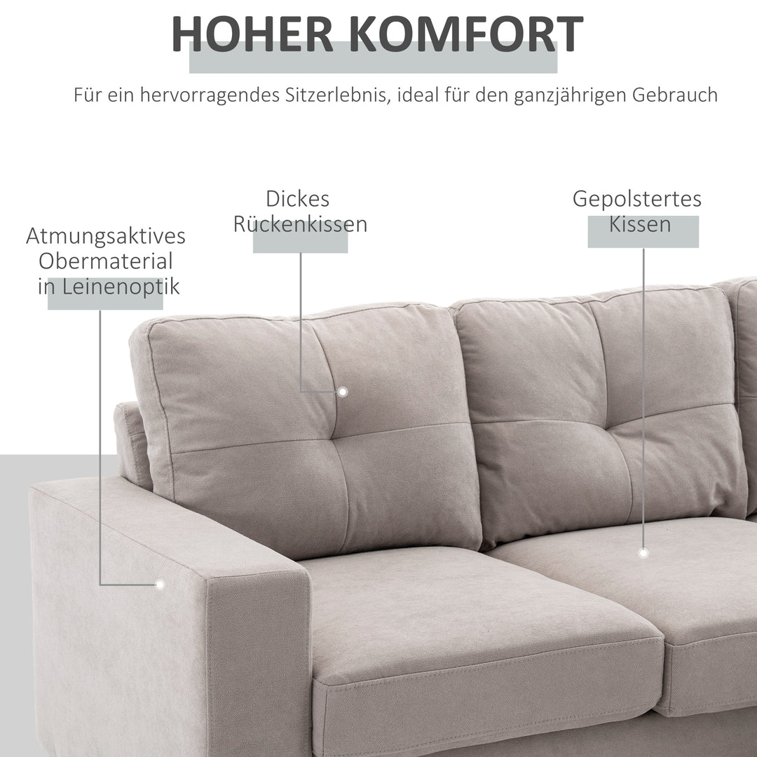 3-Personers hjørnesofa, linnedlook, vendbar chaiselong, 193 x 136 x 85 cm, lysegrå