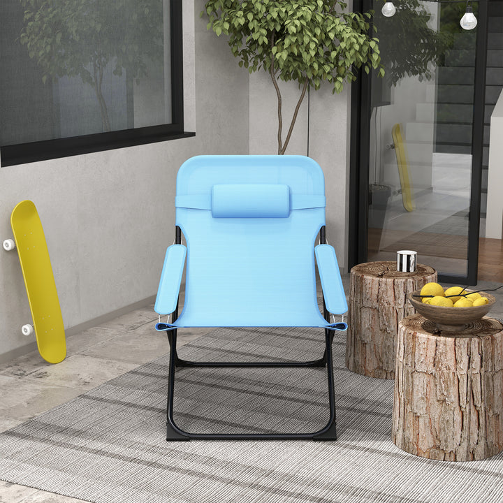 Klapstol, justerbar i 4 niveauer, åndbar, metalstel, 69 x 91 x 96 cm, sort/blå