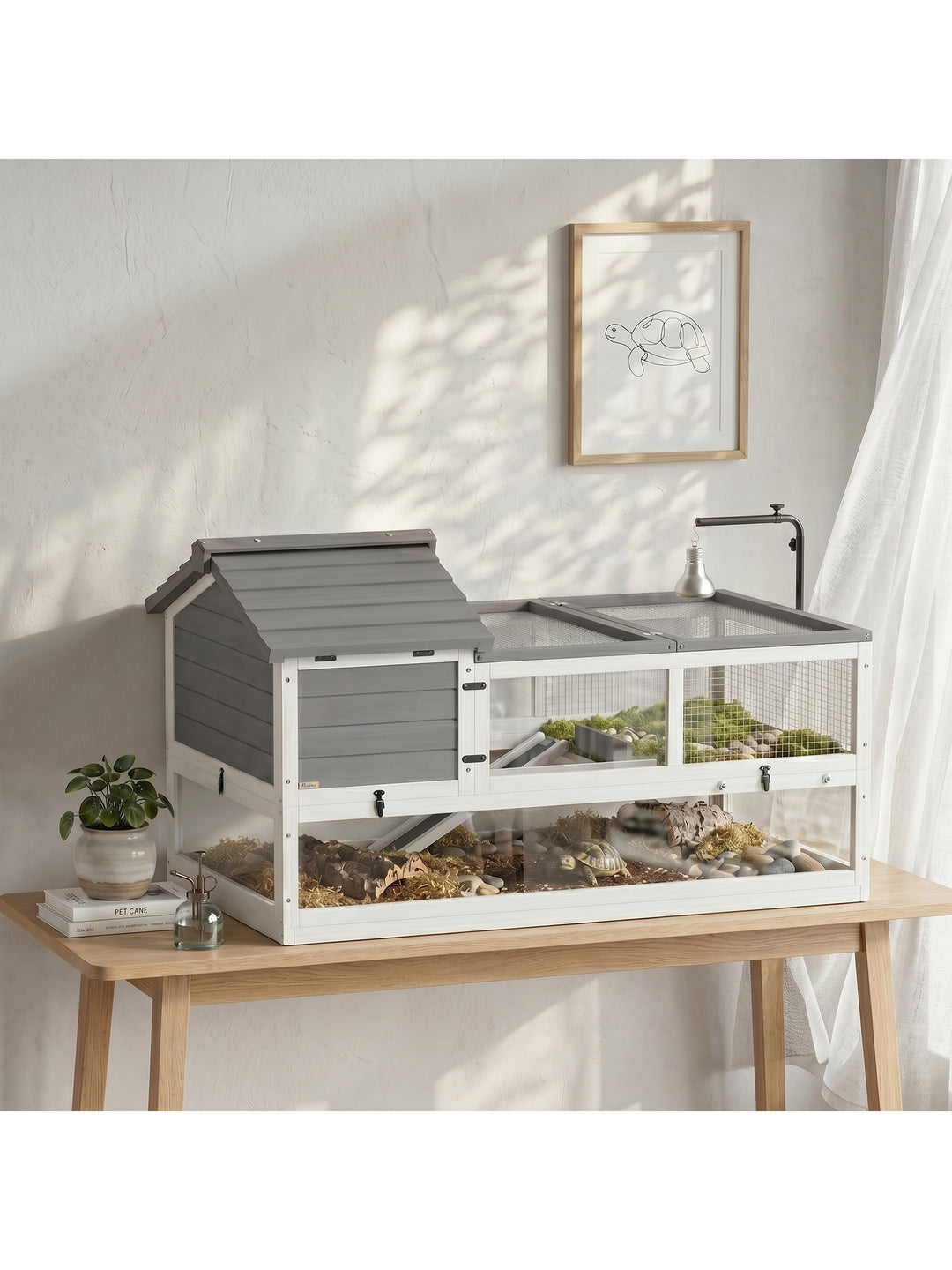 Træskildpaddehus, udendørs terrarium, 116x70,5x69,5 cm, grå