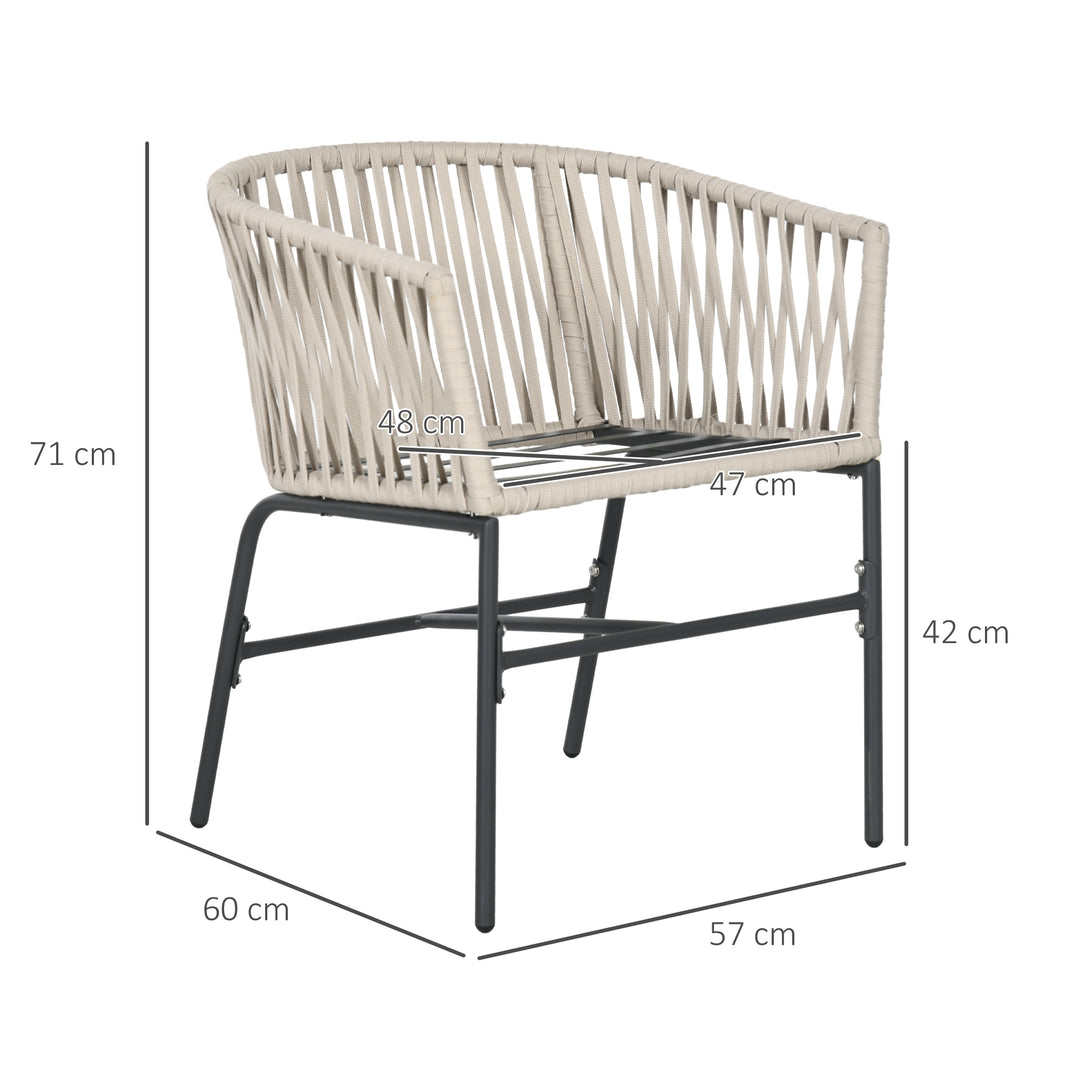 Terrassestolsæt med 2, bohemestil, komfortabel sædeskal, sædehynder, vaskbart betræk, metalstel, beige