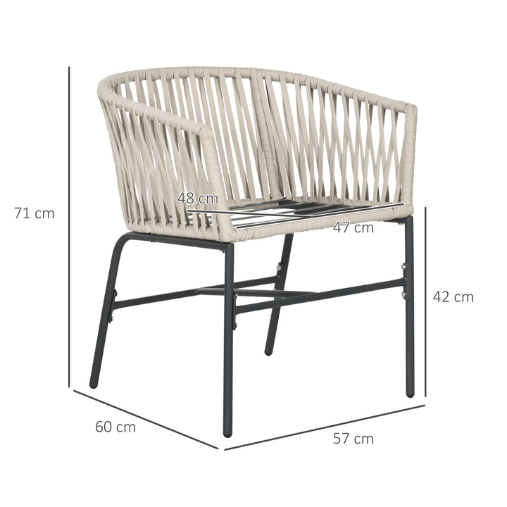 Terrassestolsæt med 2, bohemestil, komfortabel sædeskal, sædehynder, vaskbart betræk, metalstel, beige