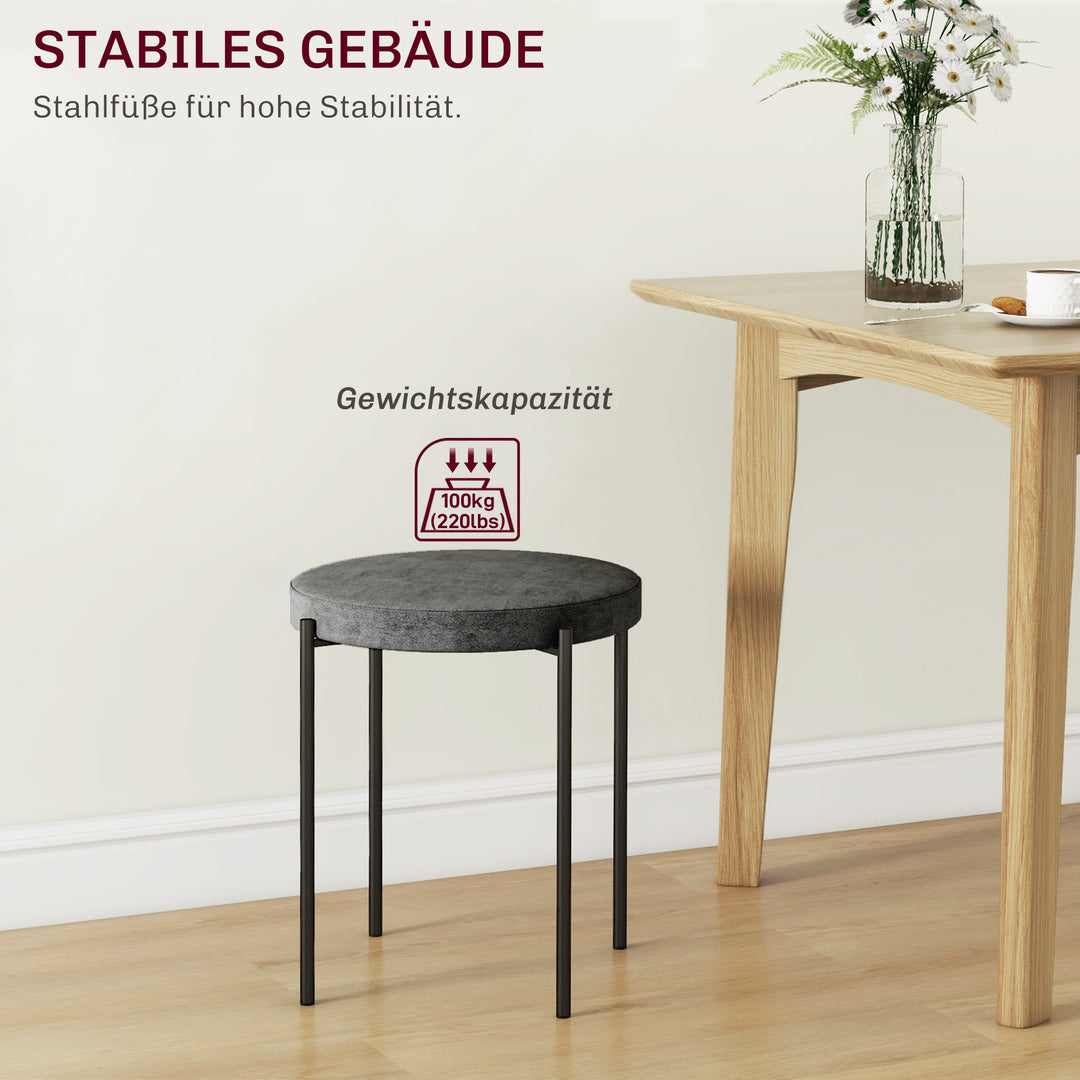 Køkkenskamler sæt med 4, stabelbar, velvet look, op til 100 kg, stålstel, 41,5 x 41,5 x 46 cm, mørkegrå