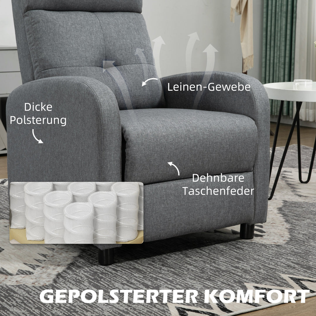 Lænestol med lænefunktion, udtrækkelig fodstøtte, pocketfjederkerne, op til 150 kg, grå