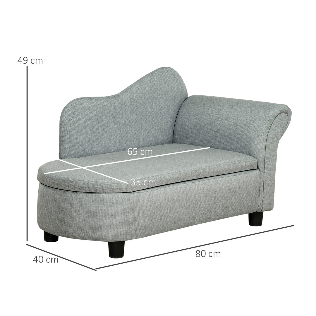 Børnesofa, chaiselong, skjult opbevaringsrum, eukalyptustræstel, grå, 80 x 40 x 49 cm