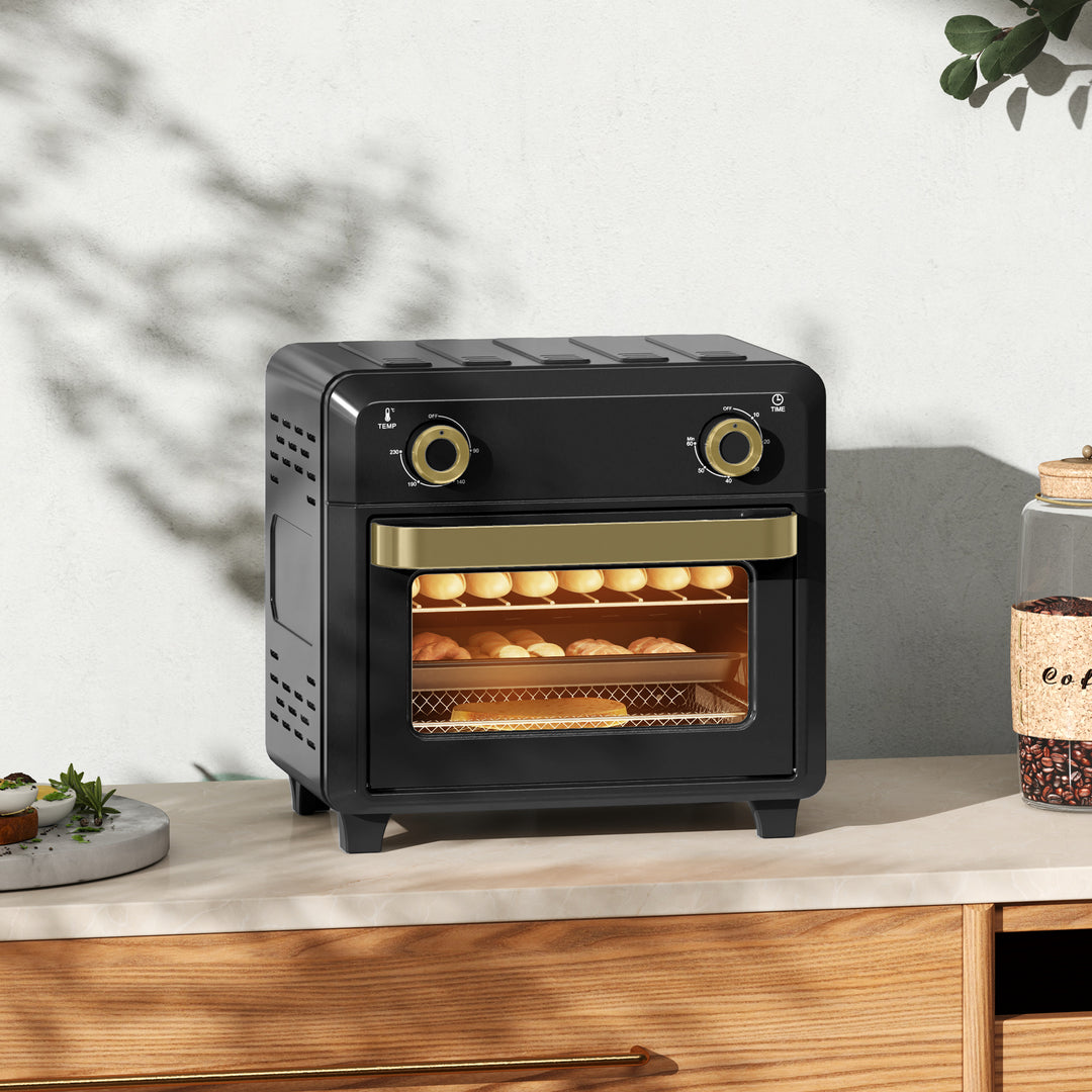 Miniovn med varmluft, airfryer, timer, indvendig belysning, 10L, sort