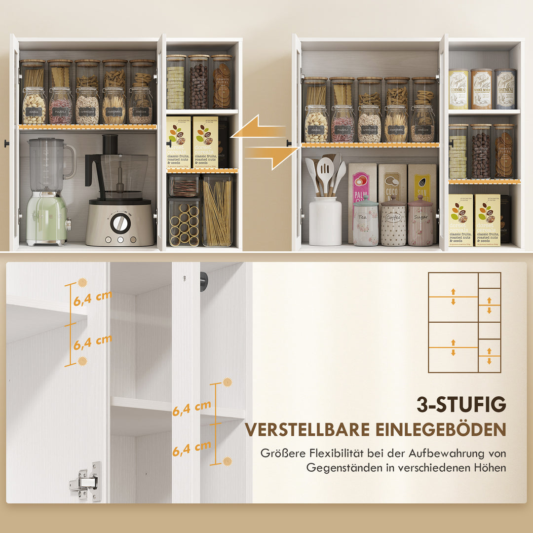 Køkkenskab med vitrinelåger, hylder, åben opbevaring, 172 cm høj, MDF, hvid