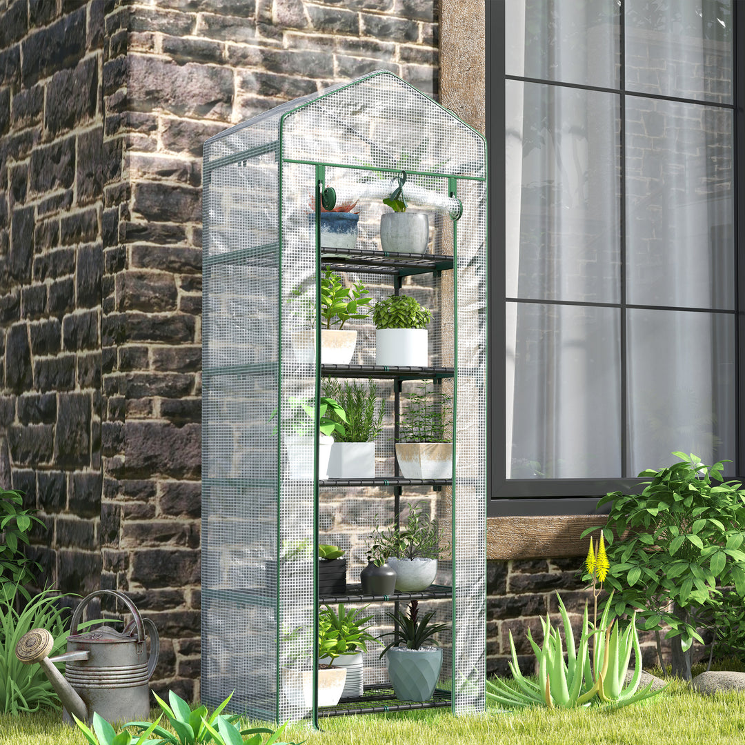 Minidrivhus til blomster eller grøntsager, stål, plastik, 69l x 49b x 193h cm, hvid