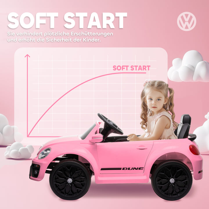 Aiyaplay elektrisk børnebil, vw beetle, 3-5 km/t, med fjernbetjening og musik, pink