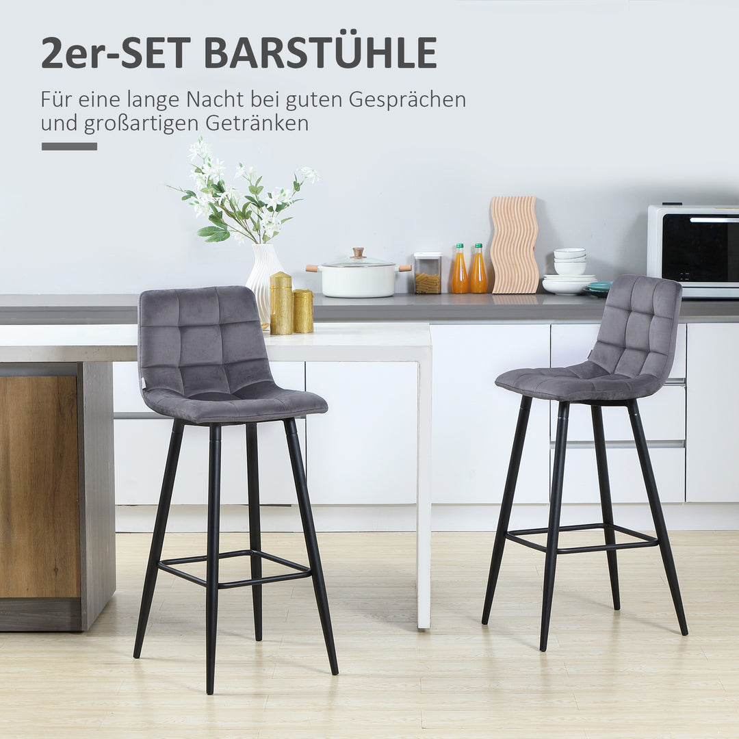 Sæt med 2 barstole med fodstøtte i retrodesign 42 cm x 47 cm x 105 cm grå