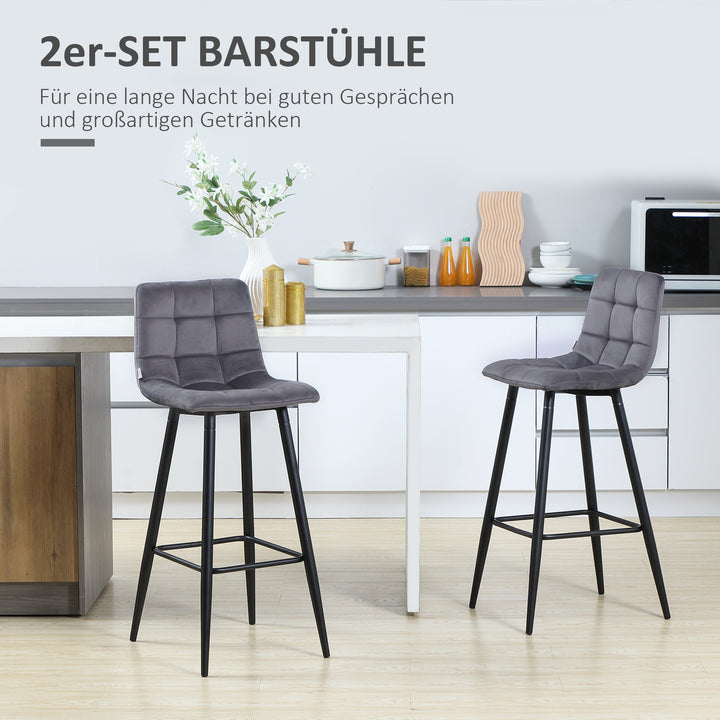 Sæt med 2 barstole med fodstøtte i retrodesign 42 cm x 47 cm x 105 cm grå