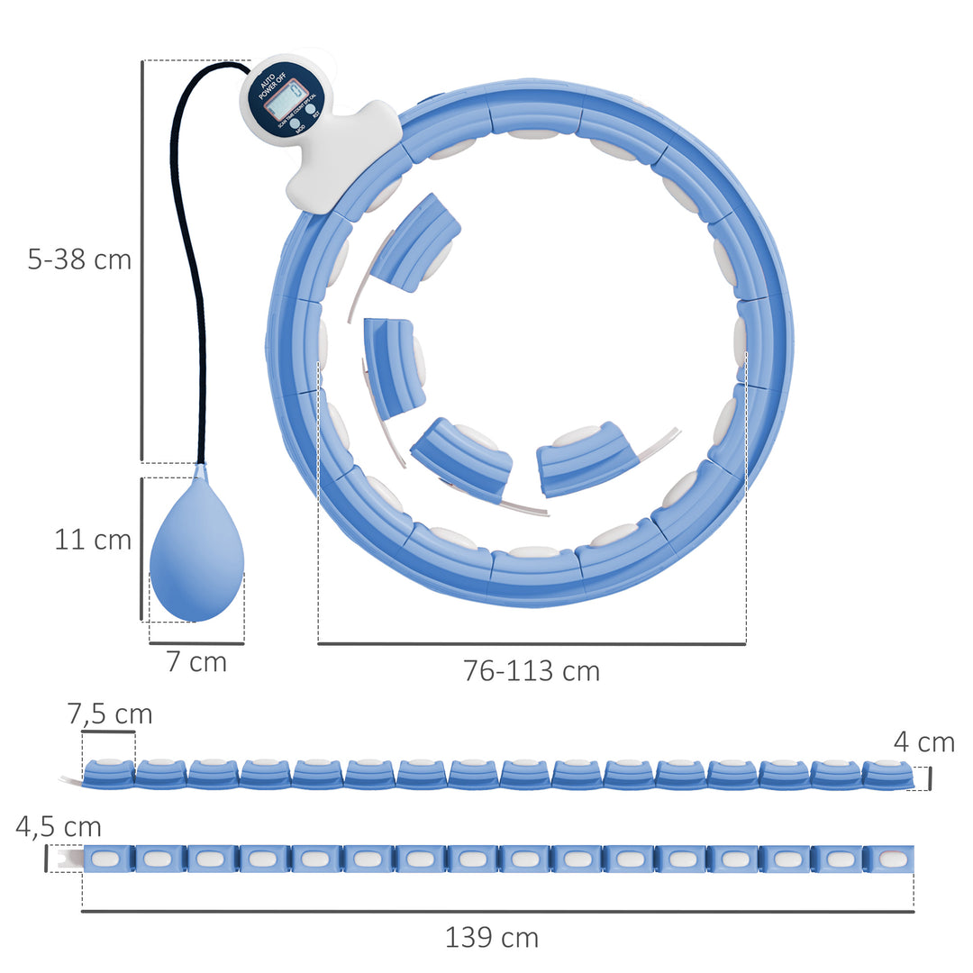 Smart hula hoop voksen med vægtboldtæller 16 knuder (76-113cm) lyseblå