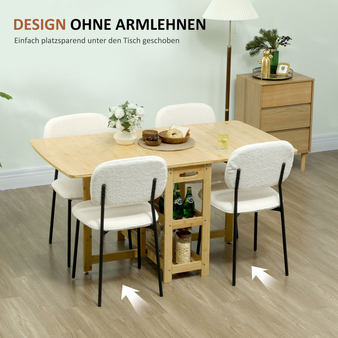 Sæt med 4 spisestole, blødt stofbetræk, stålben, armløs design, hvid